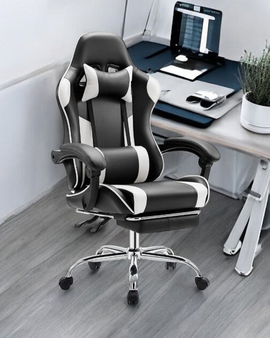 Video Game Desk Chair - Ergonomic Computer With Footrest And Comfy Lumbar Support, PU Leather Recliner With Headrest, Fixed Up Armrest,